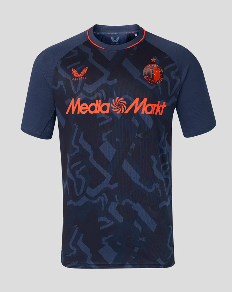 Detail Castore Feyenoord derde shirt 2026/27 geometrisch patroon navy oranje